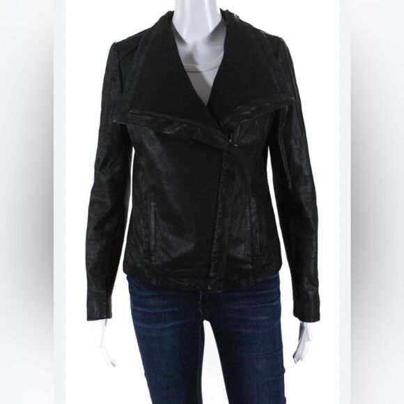 Nicole Miller Women’s Black Leather Jacket Textured Asymmetrical Jacket, size XS - Picture 1 of 13